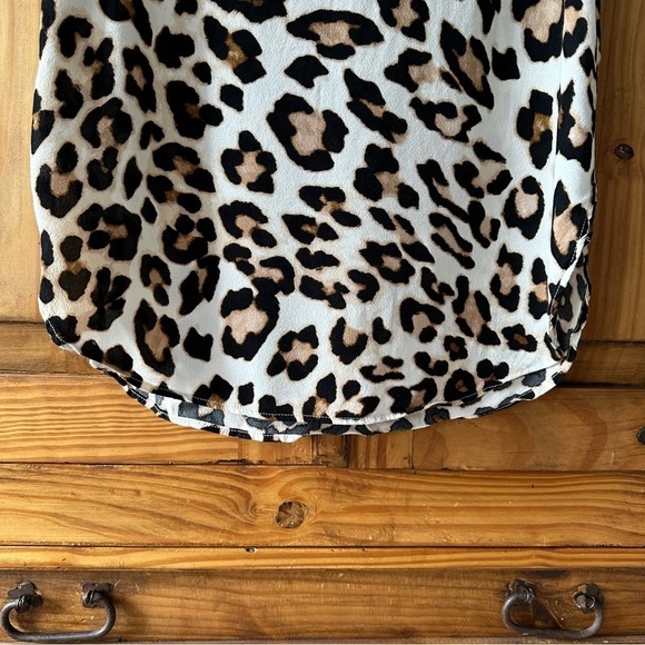 H&M Leopard Print Short Sleeve Blouse Animal Print Tunic Top Brown Black White - Picture 5 of 10